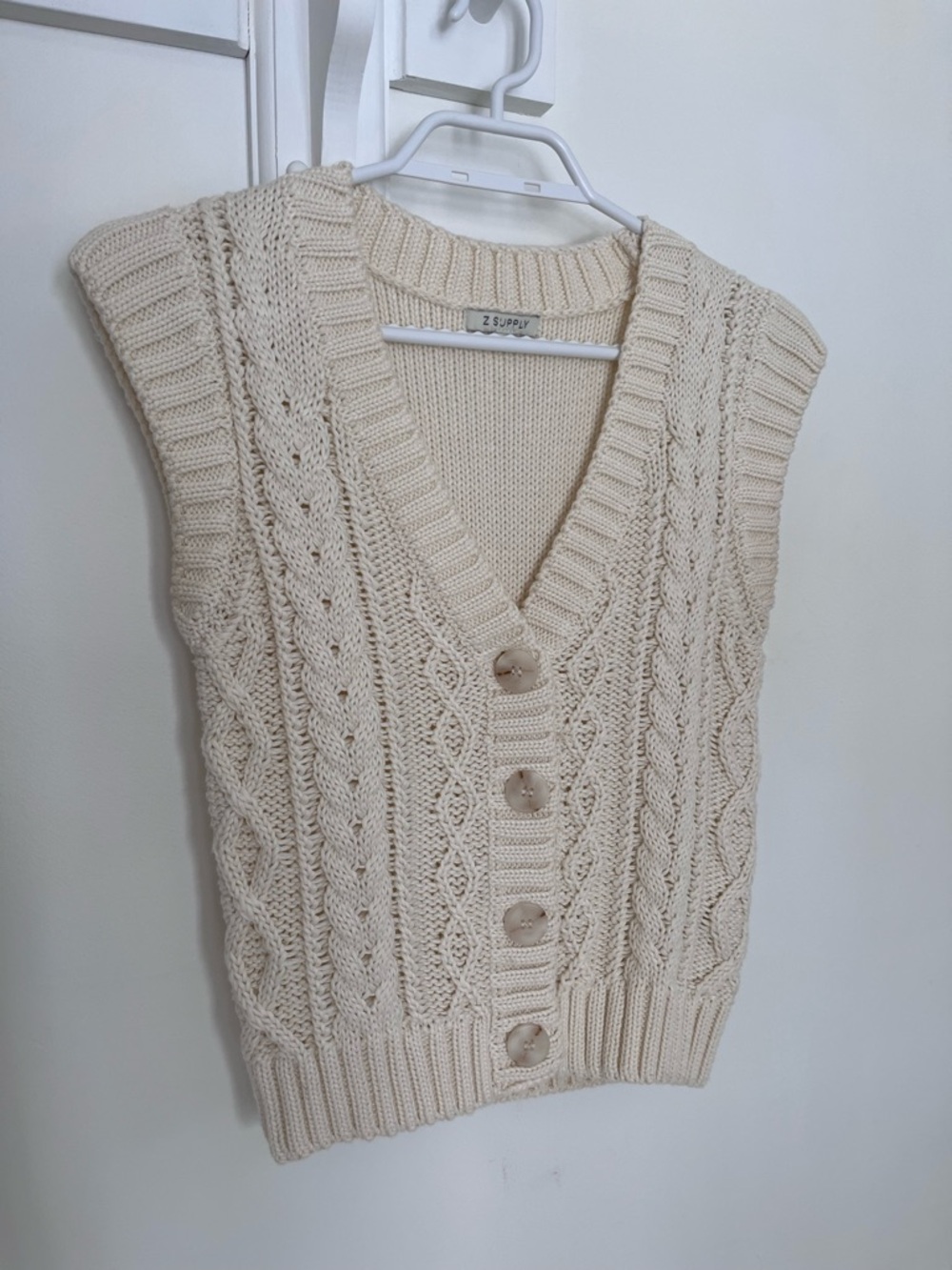 Cream Cable Knit Button Front Sweater Vest